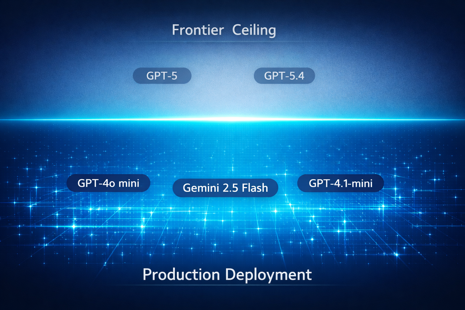 Two-zone diagram — Production Deployment (mid-tier) below, Frontier Ceiling above