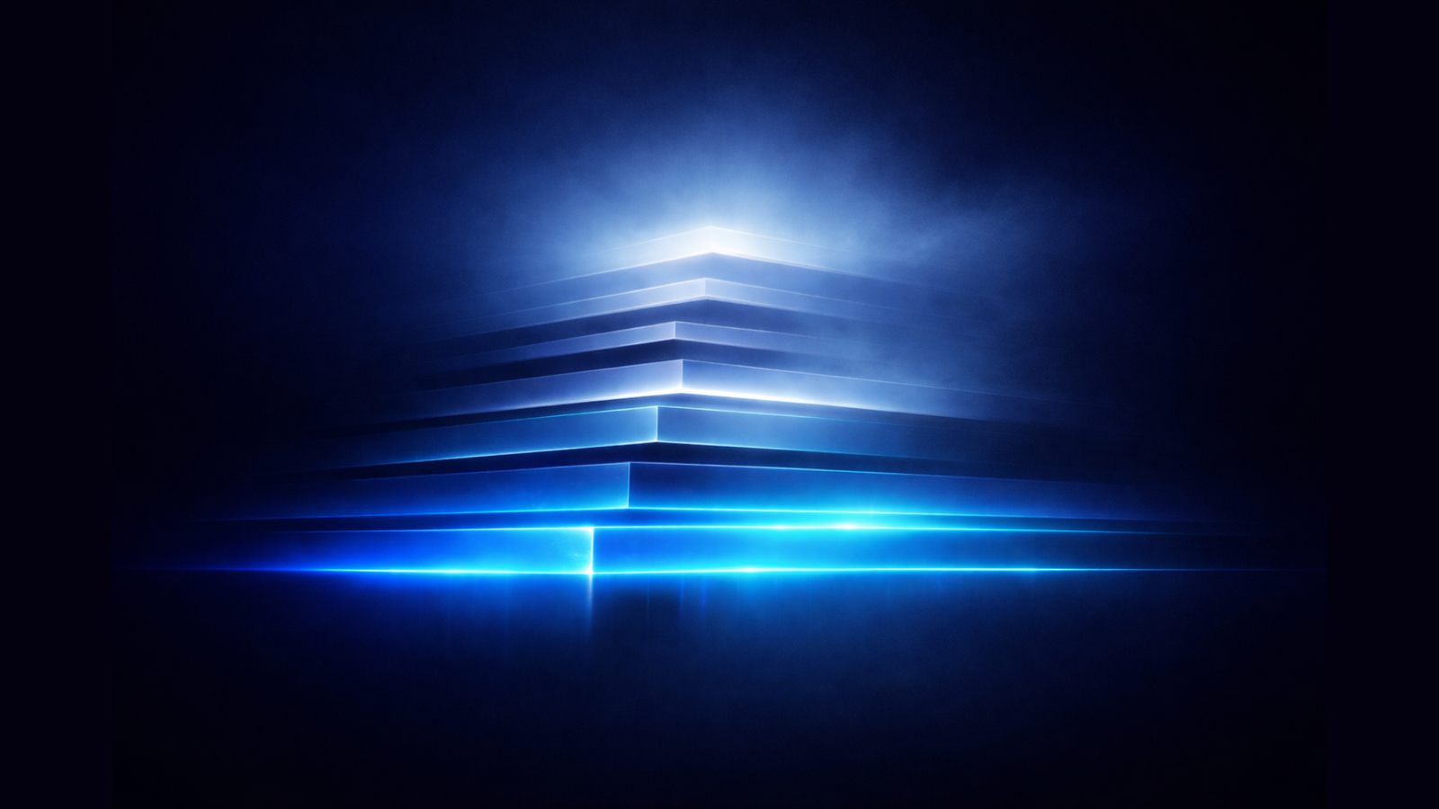 Layered model tiers glowing in deep navy — mid-tier AI models powering production O2C operations